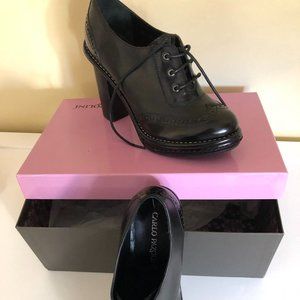 Ladies black stack heels